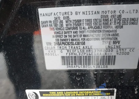 2025 Nissan Kicks Sv Intelligent Awd z USA, uszkodzony, nr VIN 3N8AP6CB2SL438108